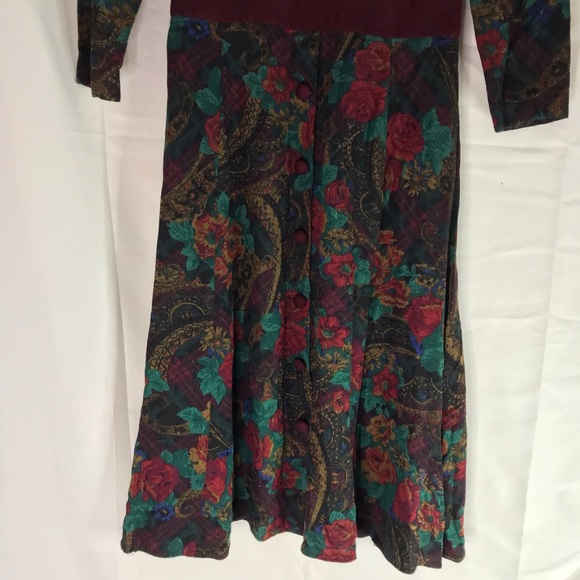 80's Floral Print Long Sleeve Dress Stuart Alan Petites Sz 8 Button and Zipper - Picture 4 of 12